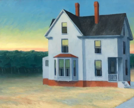 Una casa isolata all'alba in un dipinto di Edward Hopper